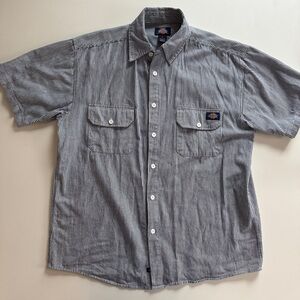 Dickies Blue White Railroad Prison Stripe Short Sleeve Work Shirt Size Large